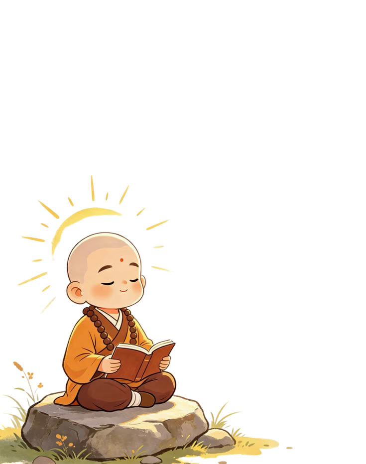 Chú tiểu chăm chú đọc sách