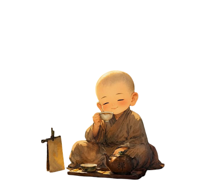 Chú tiểu an nhiên thưởng trà